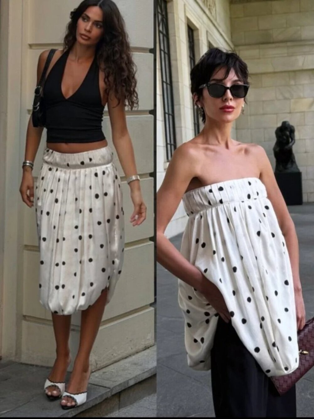 New Zara ZW Collection Polka Dot Midi Balloon Skirt/Strapless Top Blouse XS NWT